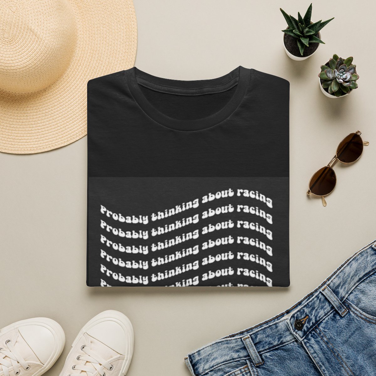 Probably Thinking About Racing T-Shirt | Racing Script Repeat Graphic | Matt & Tommy P1