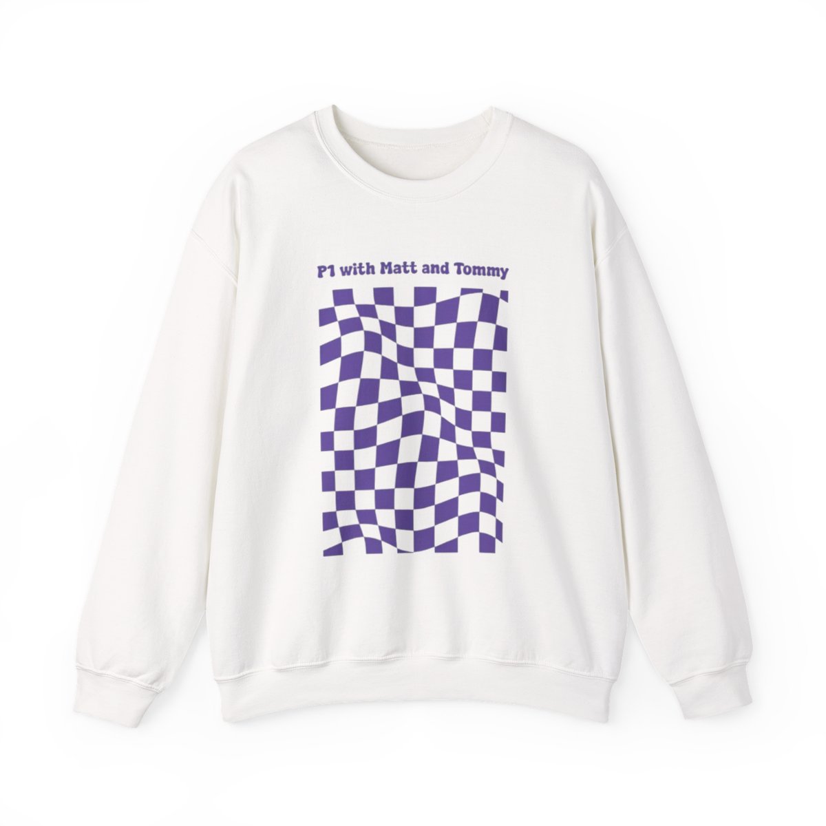 Wavy Checkerboard Pattern Sweatshirt | Purple Distorted Check Crewneck | Matt & Tommy P1