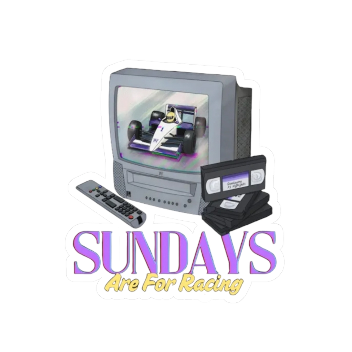 Sundays Are For Racing sticker | Kiss-cut racing retro computer design | Matt & Tommy P1
