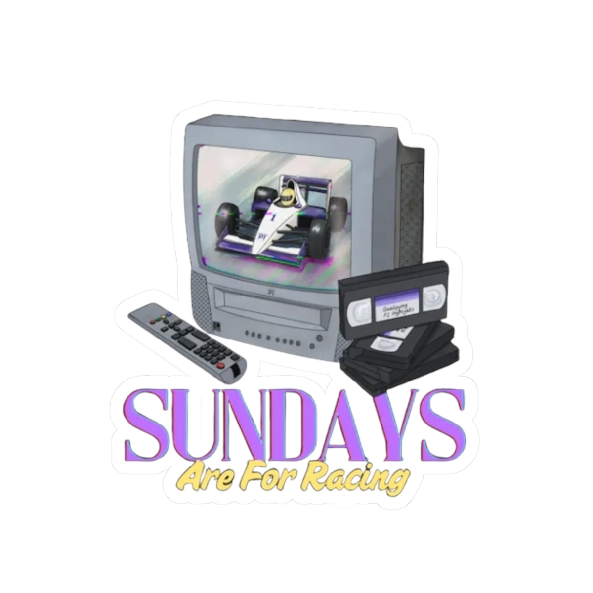 Sundays Are For Racing sticker | Kiss-cut racing retro computer design | Matt & Tommy P1